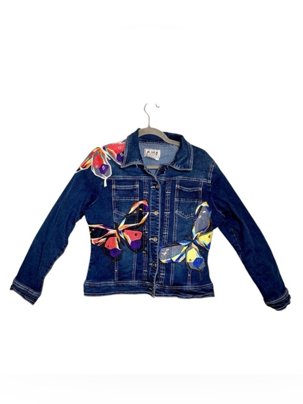 Y2K AMI Denim Butterfly Jean Jacket Feminine Bohemian Medium